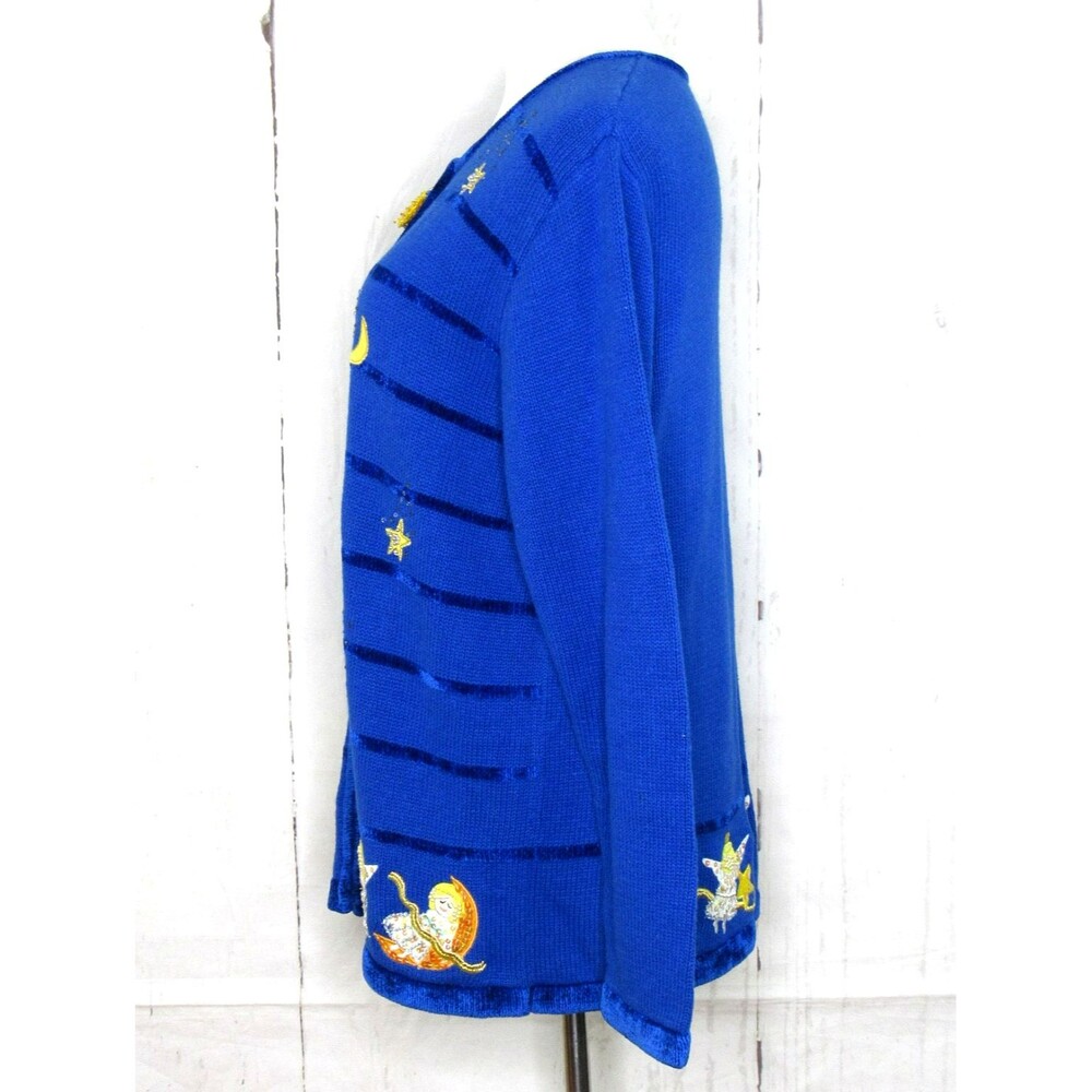 Quacker Factory Blue Angel Christmas Cardigan Sweater Women's Large Embellished - Picture 7 of 7
